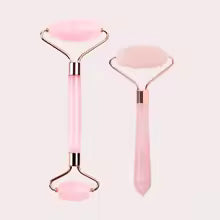 Masseur facial naturel Rouleau de visage Grattoir Gua Sha Double têtes Rouleau de pierre de jade Soins de la peau Massage au quartz rose pour le visage Corps beauté santé lifting Outils rouleau de jade soins de la peau