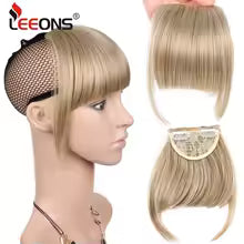 Leeons 81 couleur pince dans les cheveux frange postiche synthétique fausse frange morceau de cheveux pince dans les Extensions de cheveux fausse frange d'air émoussée noir