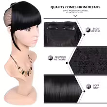 Leeons 81 couleur pince dans les cheveux frange postiche synthétique fausse frange morceau de cheveux pince dans les Extensions de cheveux fausse frange d'air émoussée noir