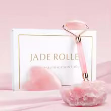 Masseur facial naturel Rouleau de visage Grattoir Gua Sha Double têtes Rouleau de pierre de jade Soins de la peau Massage au quartz rose pour le visage Corps beauté santé lifting Outils rouleau de jade soins de la peau