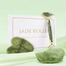 Masseur facial naturel Rouleau de visage Grattoir Gua Sha Double têtes Rouleau de pierre de jade Soins de la peau Massage au quartz rose pour le visage Corps beauté santé lifting Outils rouleau de jade soins de la peau