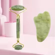 Masseur facial naturel Rouleau de visage Grattoir Gua Sha Double têtes Rouleau de pierre de jade Soins de la peau Massage au quartz rose pour le visage Corps beauté santé lifting Outils rouleau de jade soins de la peau