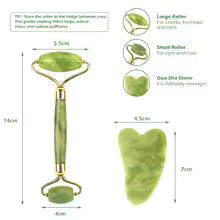 Masseur facial naturel Rouleau de visage Grattoir Gua Sha Double têtes Rouleau de pierre de jade Soins de la peau Massage au quartz rose pour le visage Corps beauté santé lifting Outils rouleau de jade soins de la peau