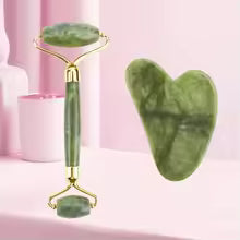 Masseur facial naturel Rouleau de visage Grattoir Gua Sha Double têtes Rouleau de pierre de jade Soins de la peau Massage au quartz rose pour le visage Corps beauté santé lifting Outils rouleau de jade soins de la peau