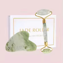 Masseur facial naturel Rouleau de visage Grattoir Gua Sha Double têtes Rouleau de pierre de jade Soins de la peau Massage au quartz rose pour le visage Corps beauté santé lifting Outils rouleau de jade soins de la peau