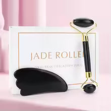 Masseur facial naturel Rouleau de visage Grattoir Gua Sha Double têtes Rouleau de pierre de jade Soins de la peau Massage au quartz rose pour le visage Corps beauté santé lifting Outils rouleau de jade soins de la peau