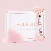 Masseur facial naturel Rouleau de visage Grattoir Gua Sha Double têtes Rouleau de pierre de jade Soins de la peau Massage au quartz rose pour le visage Corps beauté santé lifting Outils rouleau de jade soins de la peau